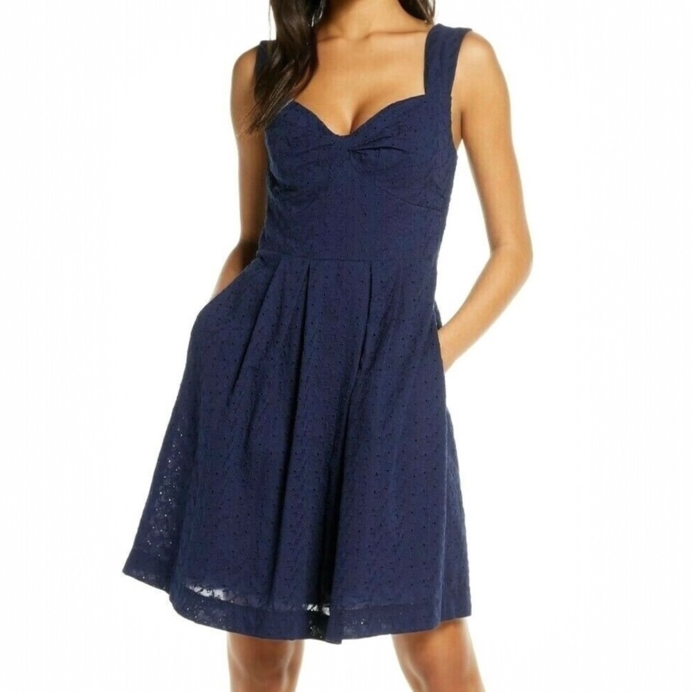 Like New [Lilly Pulitzer] Navy Blue < Cyndi > Cute Eyelet Midi Dress | 00 · XXS